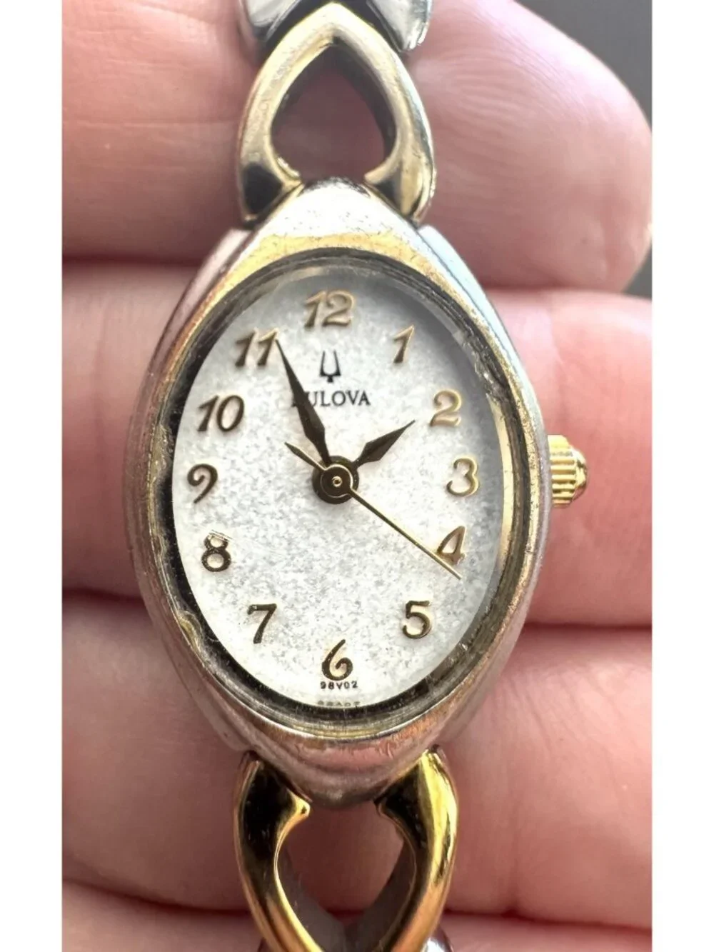 BULOVA Ladies' 2-Tone HEART LINK BRACELET WATCH White Dial -Working +New Battery